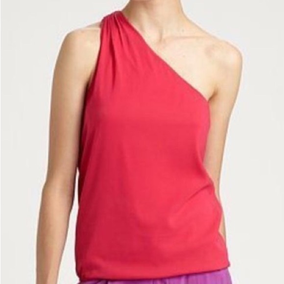 Alice and Olivia Pink Silk Satin One-Shoulder Top - Picture 4 of 10